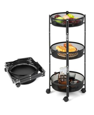 Round 3-Tier Rotating 1-Second folding Storage Rack Metal Rolling Cart ...