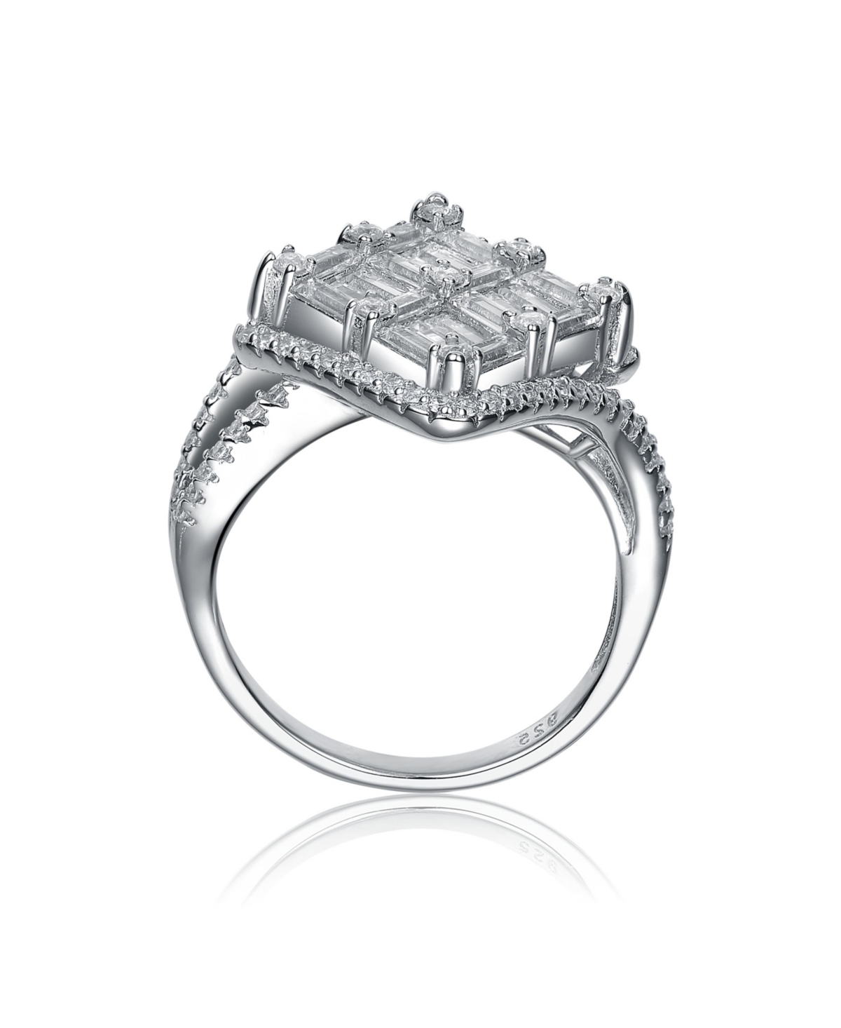 SterlingWhite Gold Plated Square & Clear Cubic Zirconia Fashionista Ring - Silver