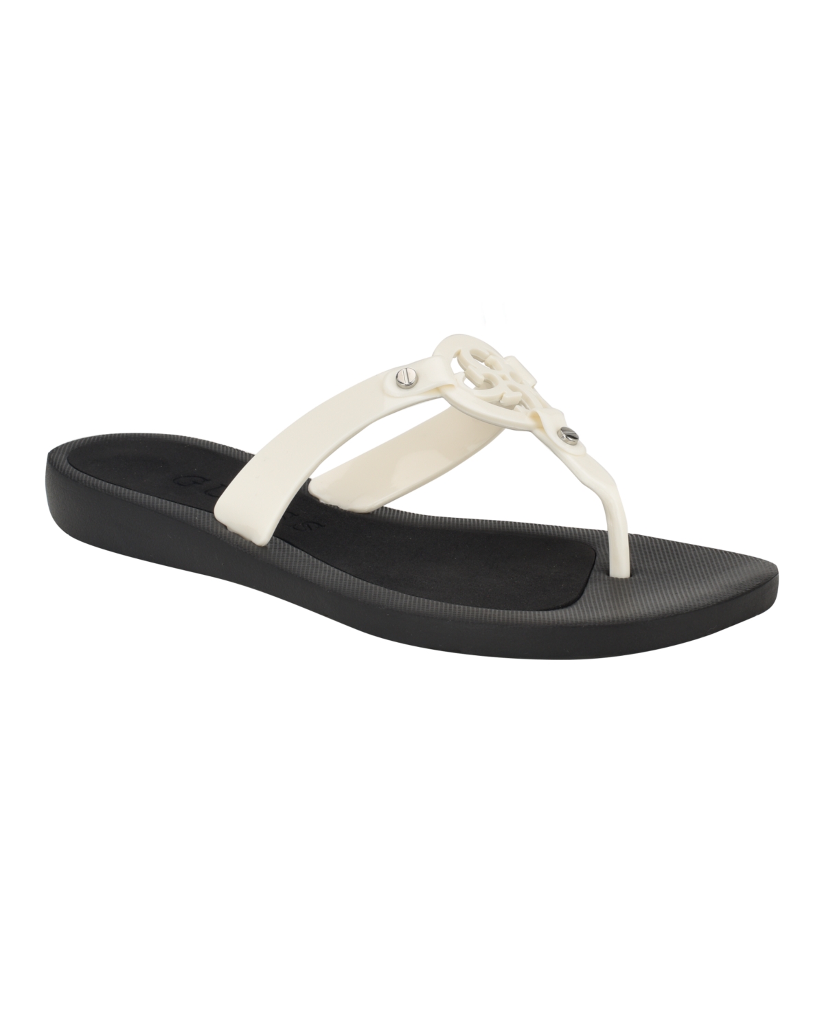 Shop Guess Women's Tyana Eva Flex Bottom Logo Thong Sandals In White- Manmade