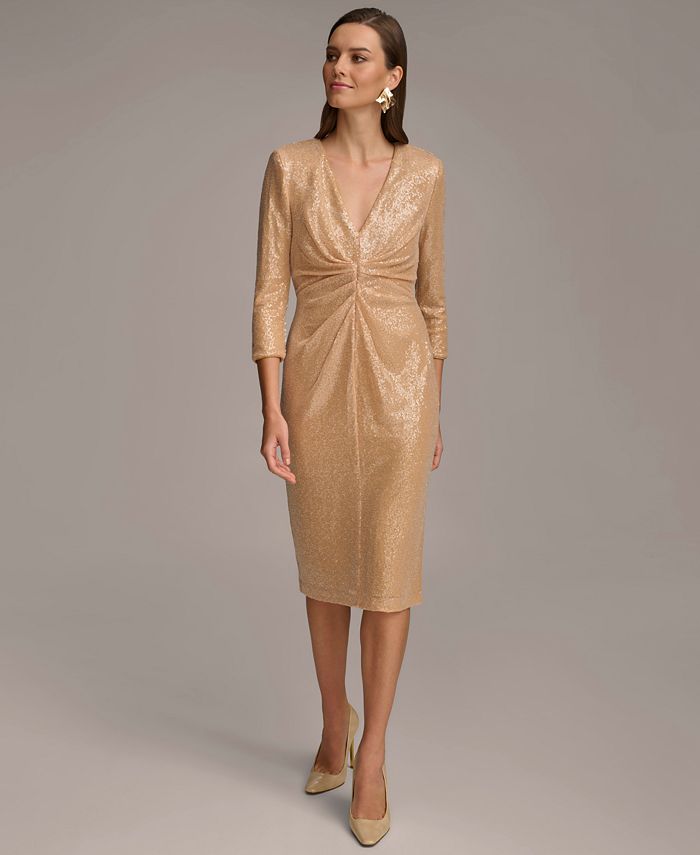 Donna Karan Women's 3/4-Sleeve Sequin Sheath Dress - Macy's