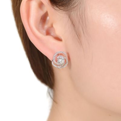 White Gold Plated with Cubic Zirconia Solitaire Love Knot Swirl Stud Earrings