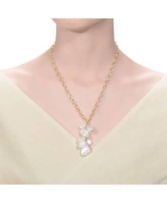 Elegant Sterling Silver 14K Gold Plated 23MM Genuine Freshwater Baroque Pearl Pendant Necklace