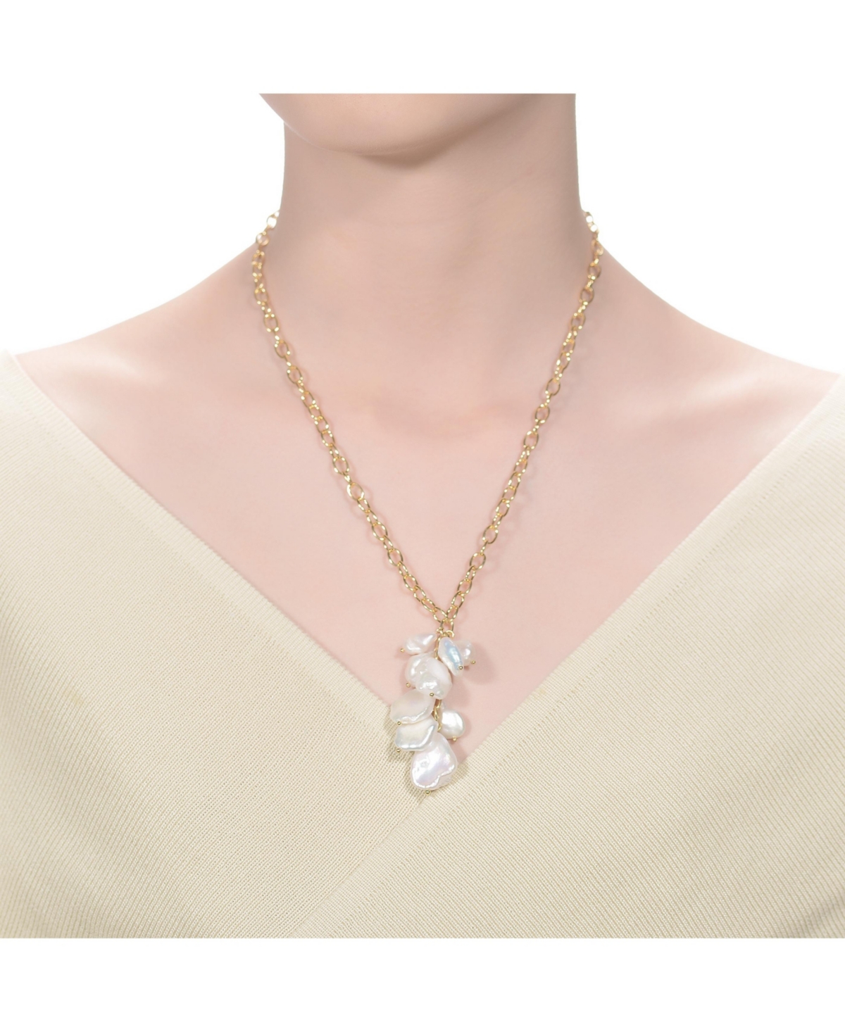 Elegant Sterling Silver 14KPlated 23MM Genuine Freshwater Baroque Pearl Pendant Necklace - Gold