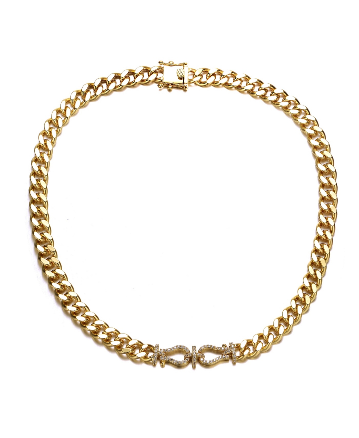 14k Yellow Gold Plated with Cubic Zirconia Miami Cuban Chain Door Knocker Necklace - Gold