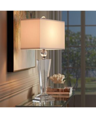 Trophy Traditional Art Deco Table Lamp 30 1/2" Tall Clear Crystal Glass Off White Shade for Bedroom Living Room Bedside Office