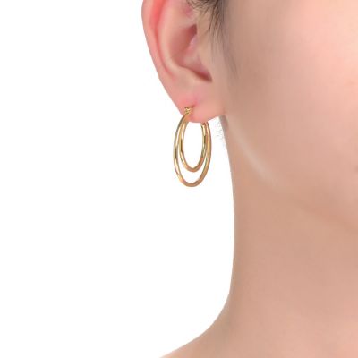 14K Gold Plated Double stack Hoop Earrings