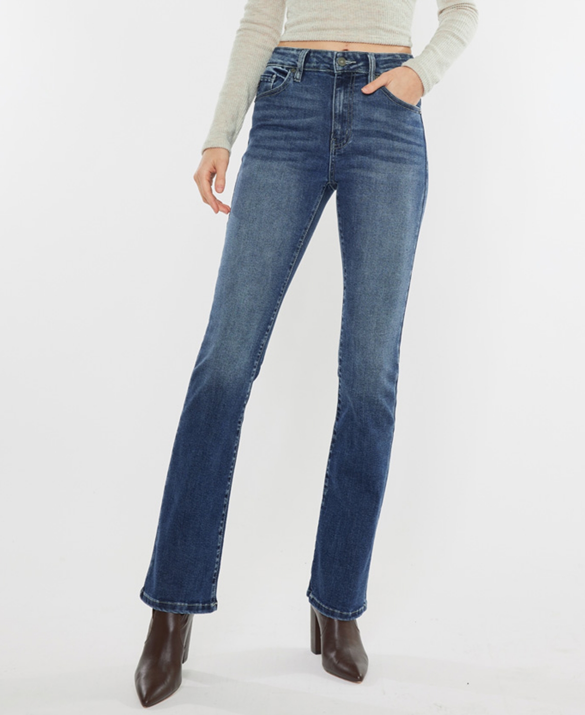 Women's High Rise Skinny Denim Bootcut Jeans - Medium Denim