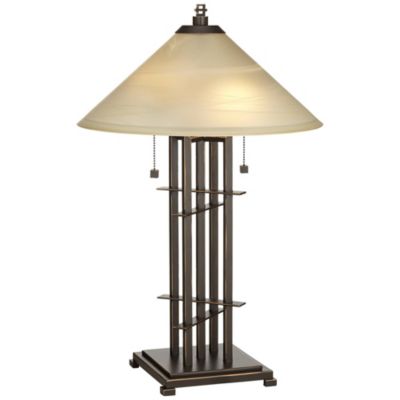 Metro Mission Accent Table Lamp 23 1/2" High Bronze Cone Alabaster Art Glass Shade for Bedroom Living Room Bedside Nightstand Kids