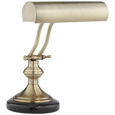 Traditional Piano Banker Desk Lamp Adjustable 12" High Black Marble Base Antique Brass Shade for Office Table