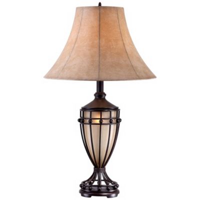 Cardiff Rustic Table Lamp 33" Tall Brushed Iron with Nightlight Beige Fabric Shade for Bedroom Living Room Bedside Nightstand Home