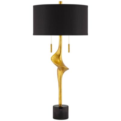 Athena Modern Buffet Table Lamp 35 1/2" Tall Sculptural Gold Leaf Black Drum Shade Bedroom Living Room Bedside Nightstand Office
