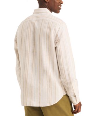Nautica Men's Classic-Fit Striped Linen-Blend Long Sleeve Shirt