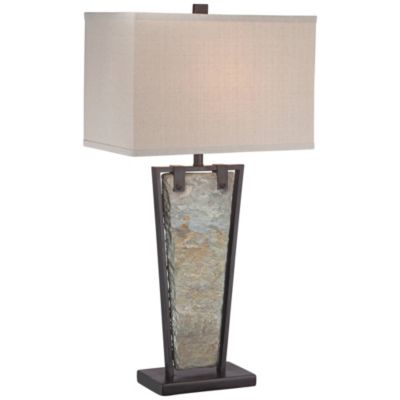 Zion Rustic Table Lamp 30" Tall Tapered Natural Slate Bronze Metal Rectangular Shade for Bedroom Living Room Bedside Nightstand