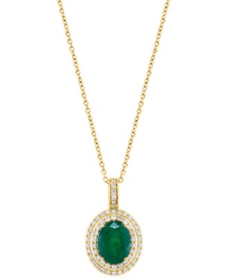 EFFY Collection - Emerald (1-1/2 ct. t.w) & Diamond (1/3 ct. t.w.) Oval Halo 18" Pendant Necklace in 14k Gold