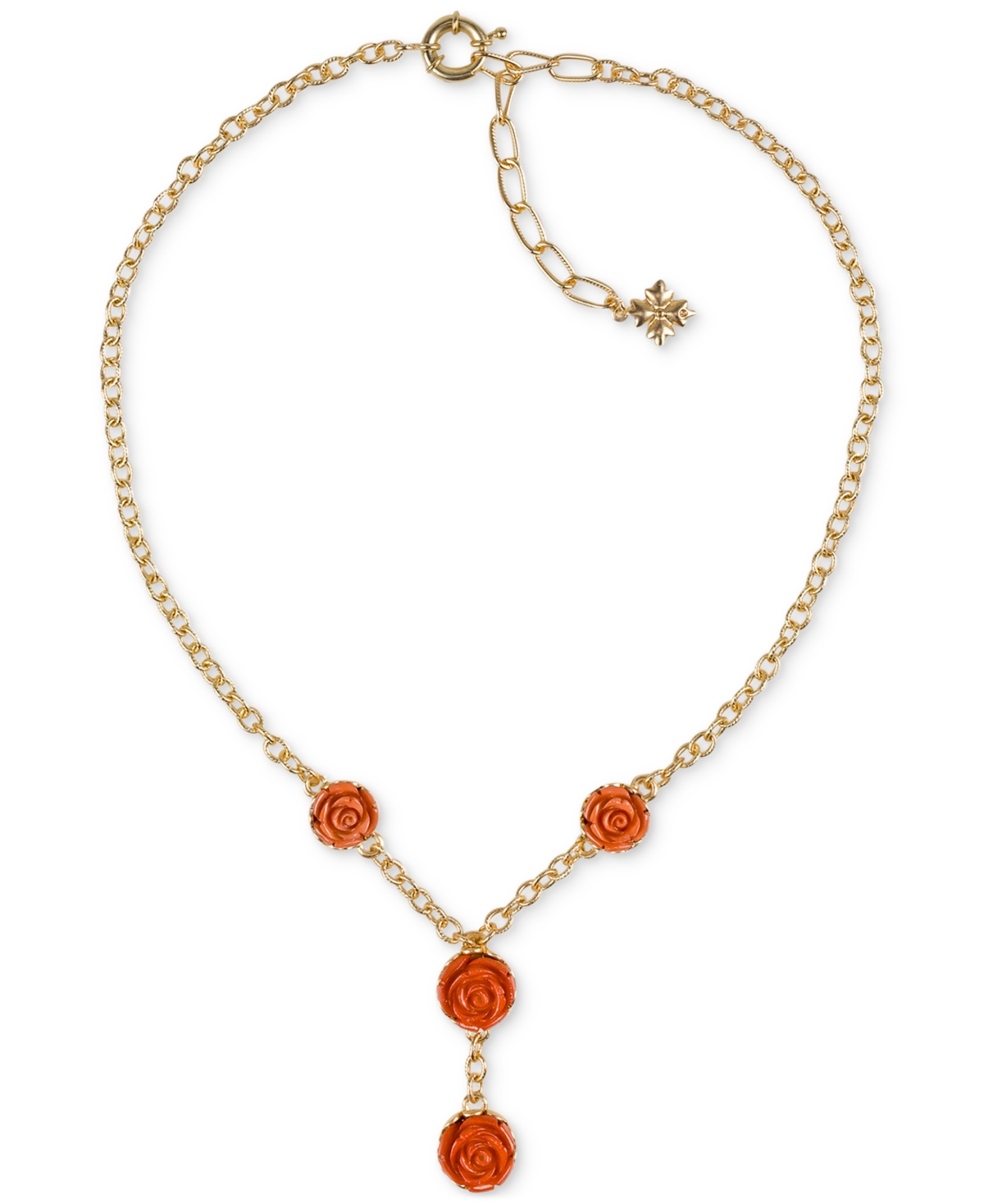 Shop Patricia Nash Gold-tone Carved Rose Lariat Necklace, 18" + 3" Extender In Egyptian Gold,pink