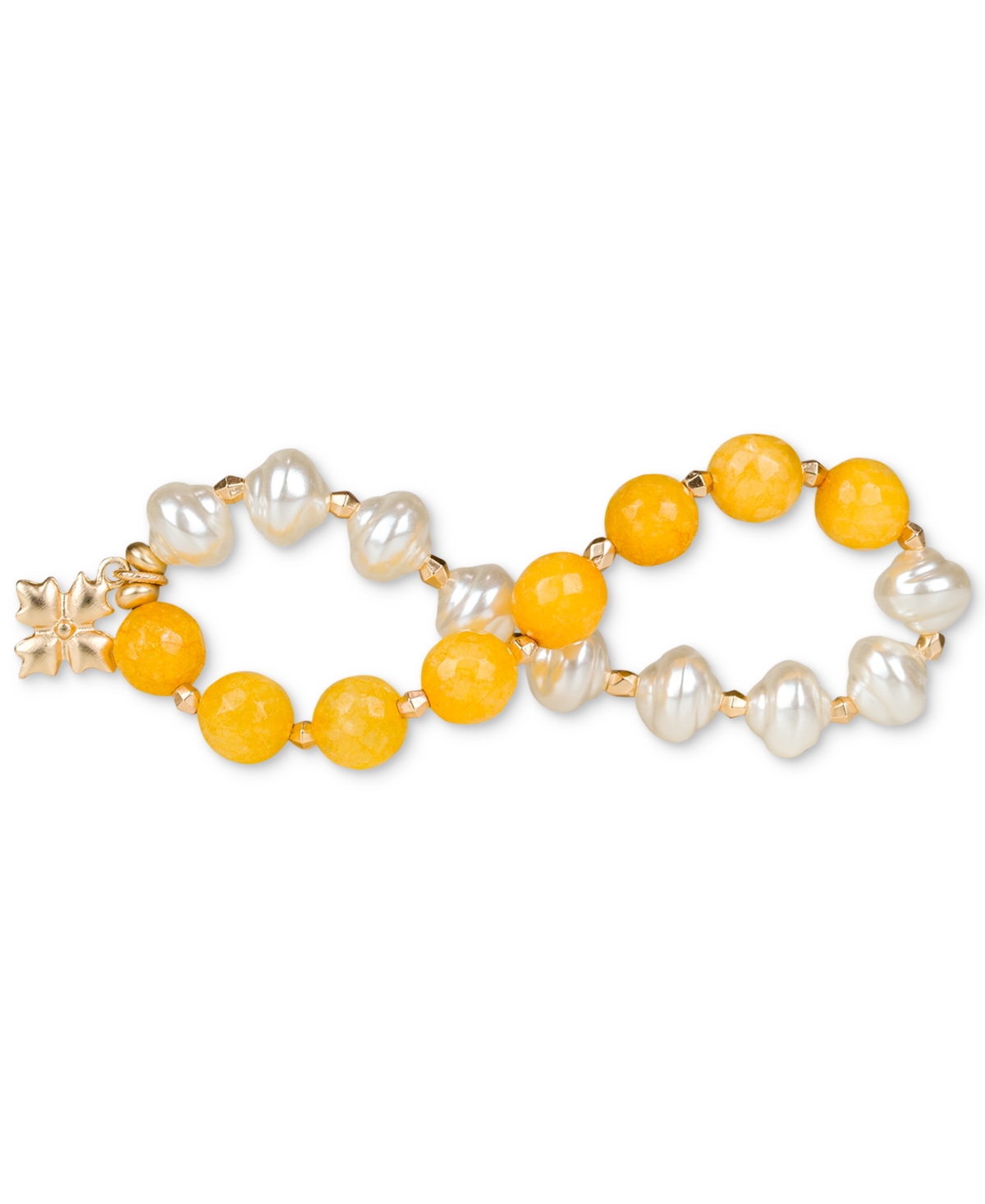 Shop Patricia Nash Gold-tone Mixed Bead Stretch Bracelet In Egyptian Gold,yellow,white