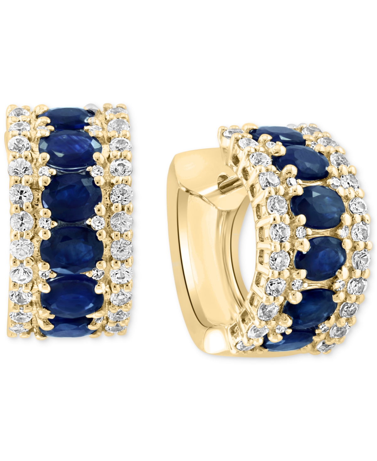 Effy Collection Effy Blue & White Sapphire (3-1/4 Ct. T.w.) & Diamond (1/20 Ct. T.w.) Small Hoop Earrings In 14k Whi In Sapphire (yellow Gold)