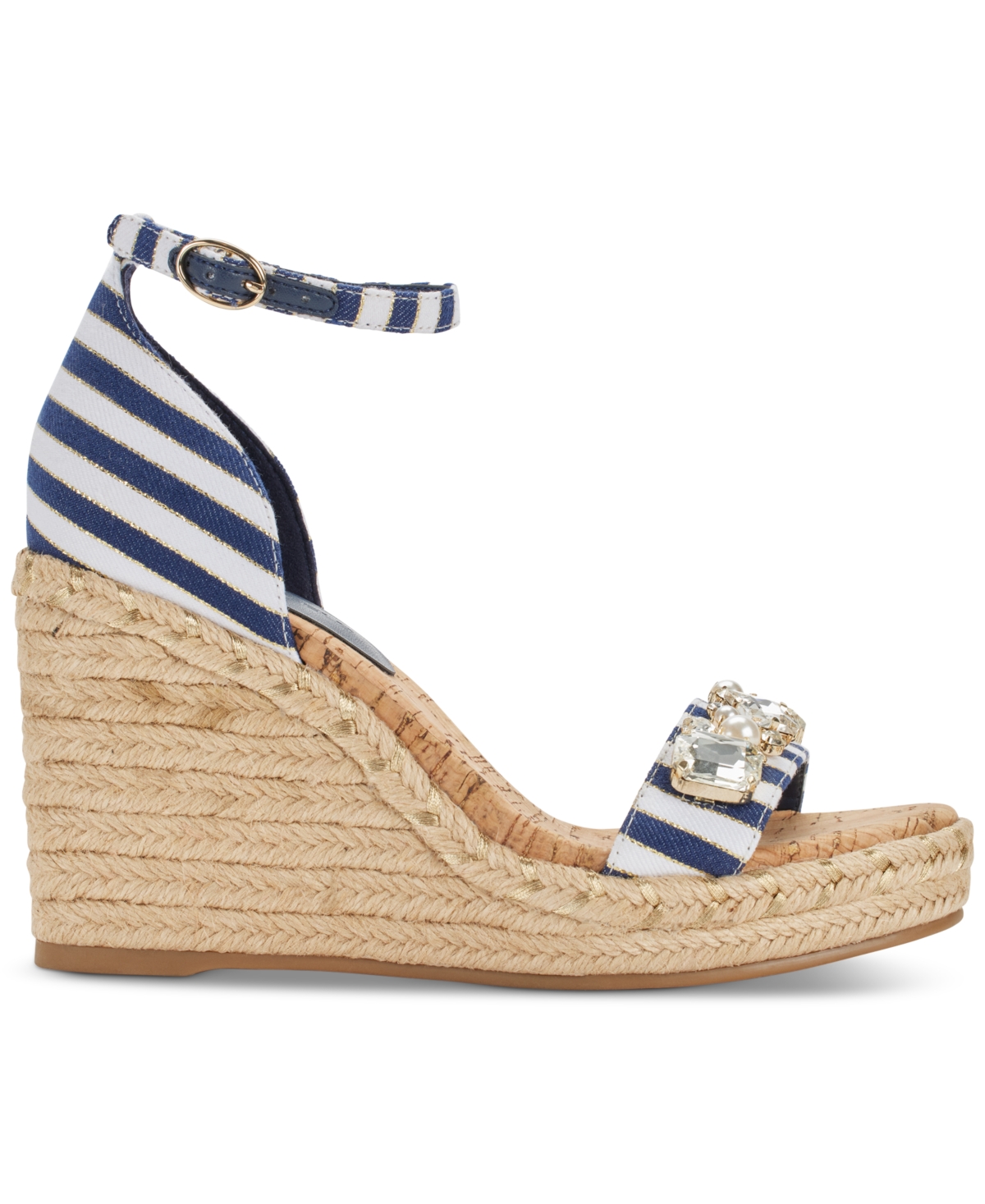 Shop Karl Lagerfeld Catalyna Embellished Wedge Espadrille Sandals In Gold Fusion