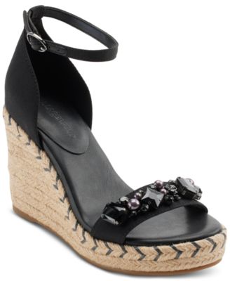 Karl Lagerfeld Paris Catalyna Embellished Wedge Espadrille Sandals Black Size 9M