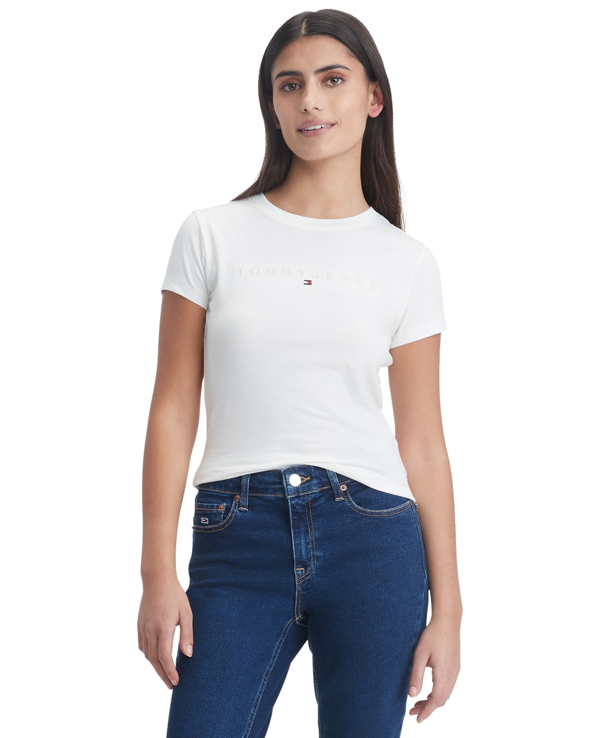 Tommy Jeans Women's Cotton Slim-fit Tonal-logo T-shirt In Ancient White