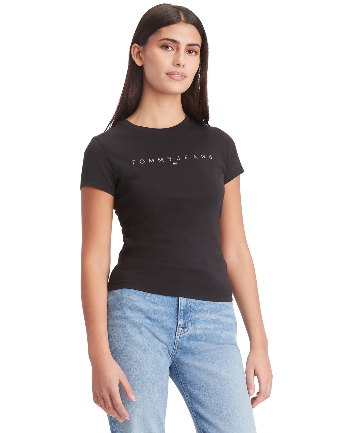 Tommy Jeans Women's Cotton Slim-fit Tonal-logo T-shirt In Black