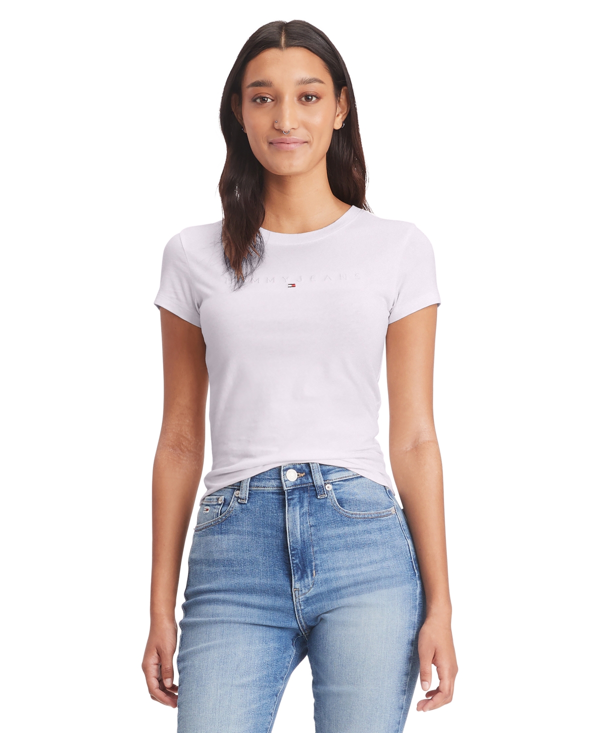 Tommy Jeans Women's Cotton Slim-fit Tonal-logo T-shirt In Lavender Flower