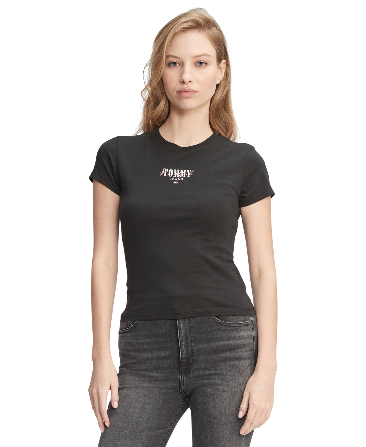 Tommy Jeans Women's Slim-fit Essential Logo Graphic T-shirt In Black