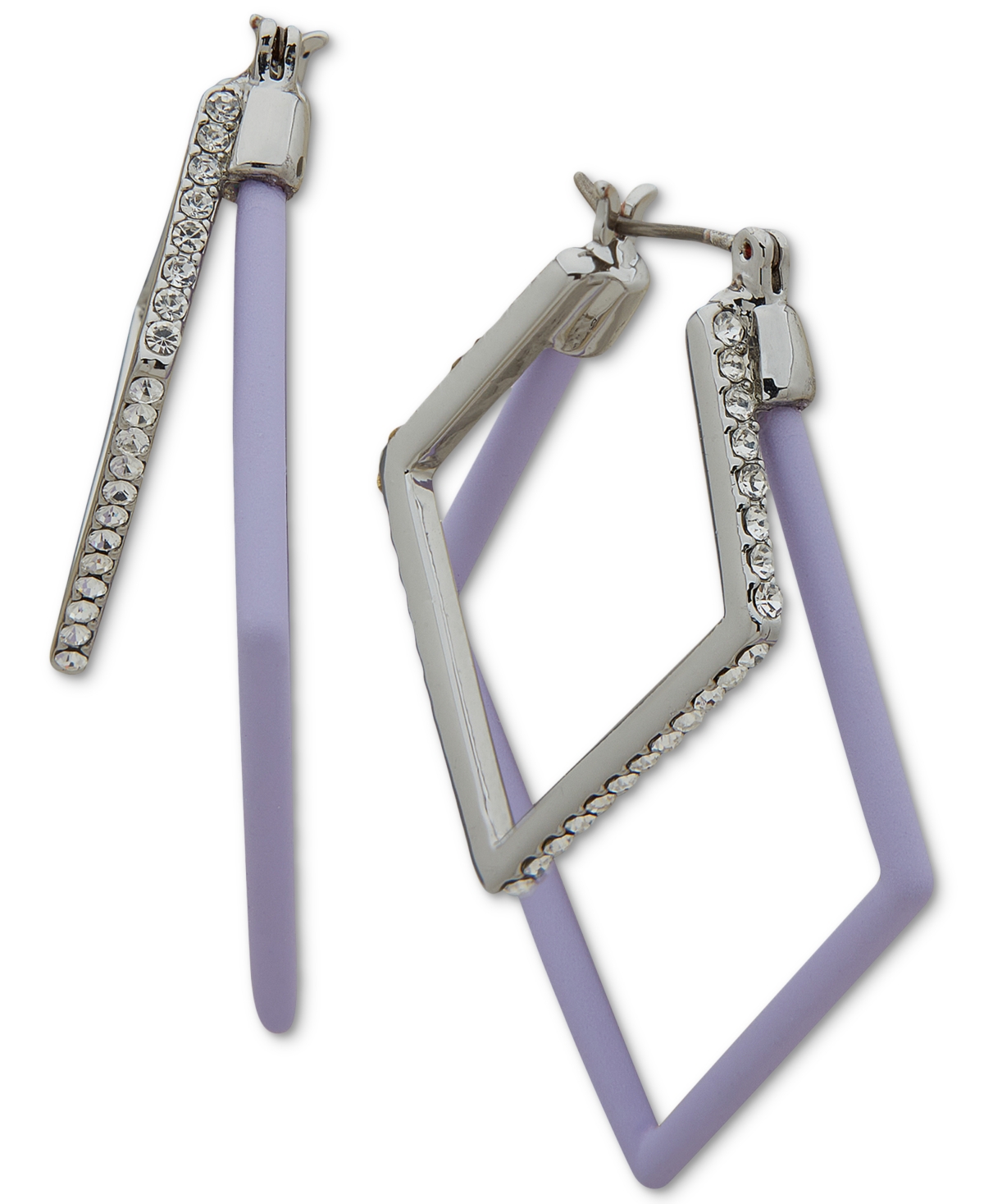 Pave & Color Geometric Nested Hoop Earrings - Purple