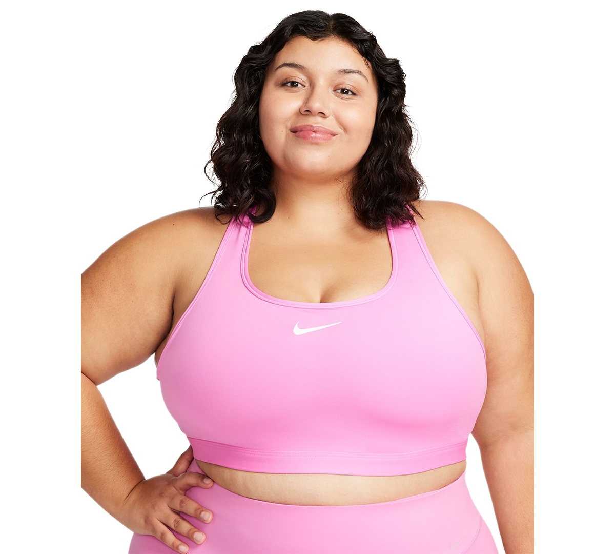 Shop Nike Plus Size Active Medium-support Padded Logo Sports Bra In Playful Pink