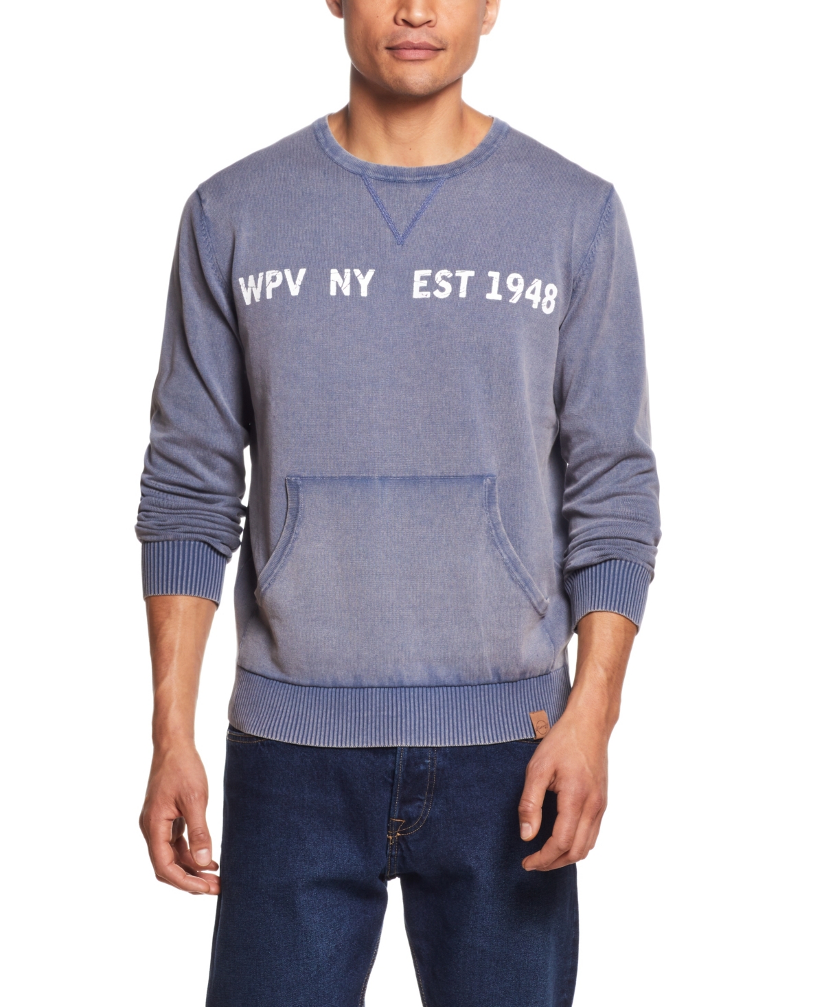 Weatherproof Vintage Men's Stonewash Crew Logo Stonewash Sweater In Blue Mirage