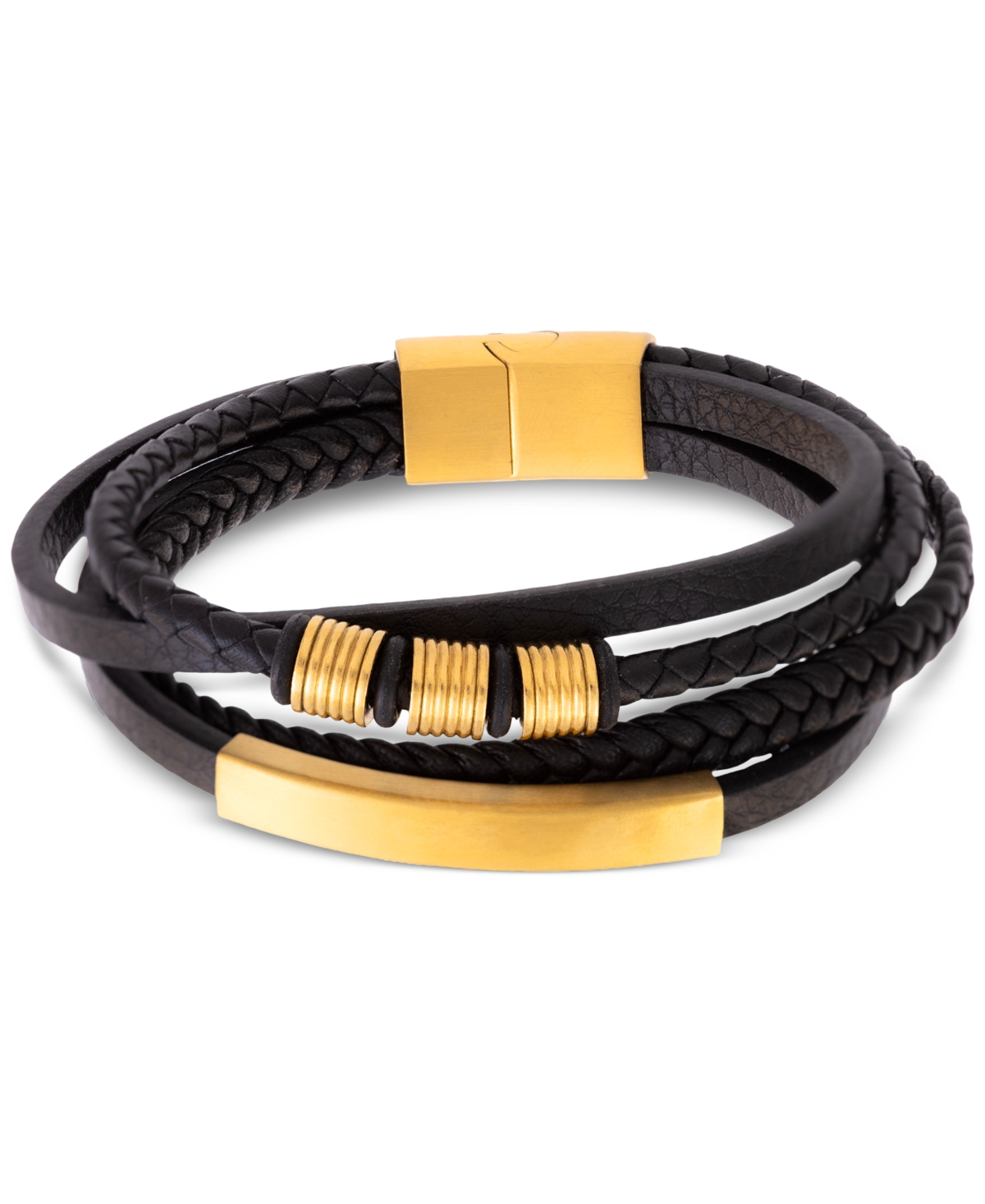 Shop Legacy For Men By Simone I. Smith Men's Multirow Black Fiber Bracelet In Gold-tone Ion-plated Stainless Steel