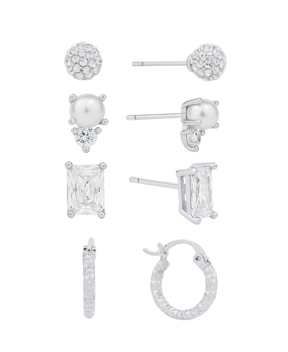 Cubic Zirconia and Imitation Pearl Earring Set - Silver