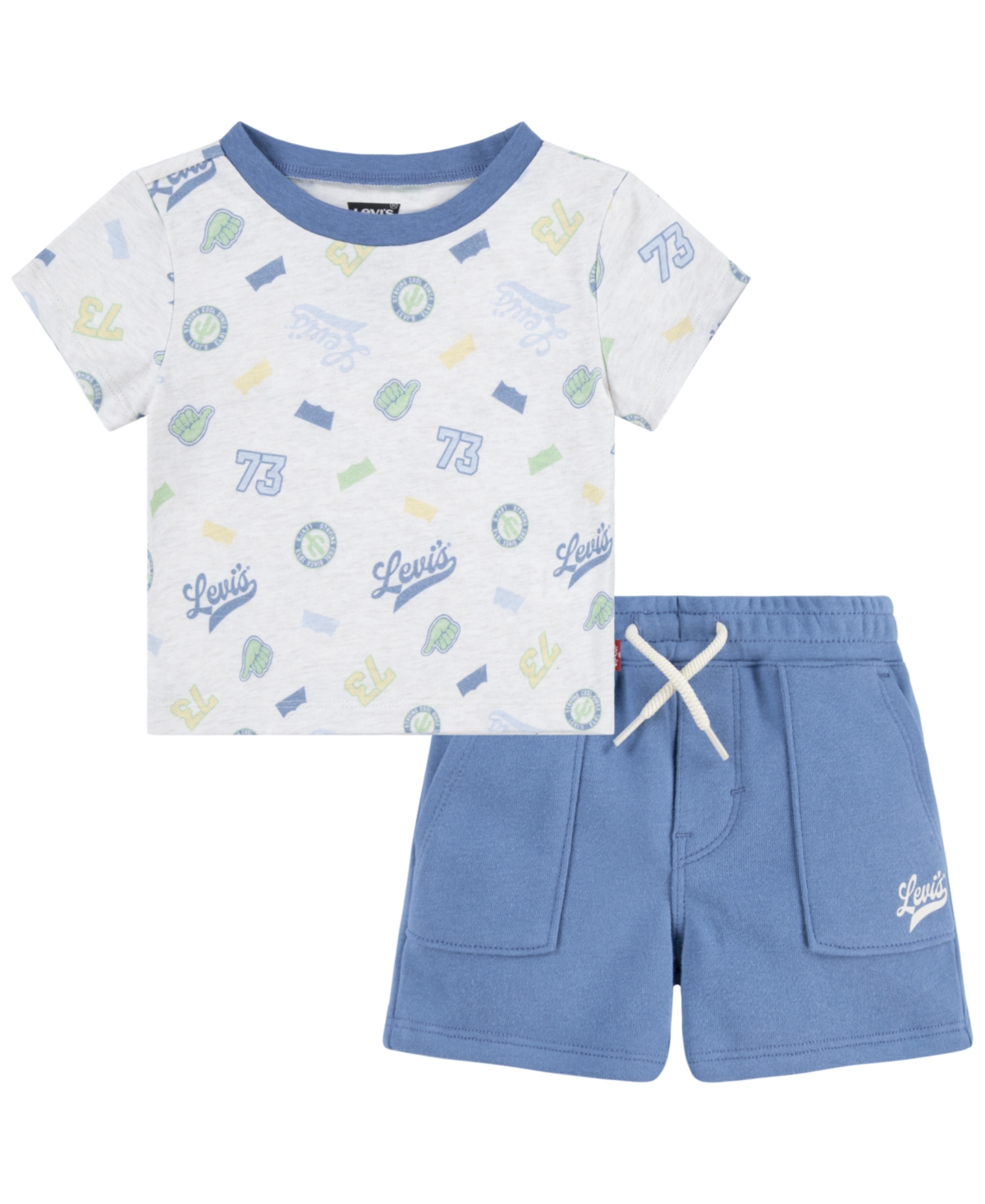 Levi's Baby Boys Badges Printed T-shirt And Shorts Set In Oatmeal Heather