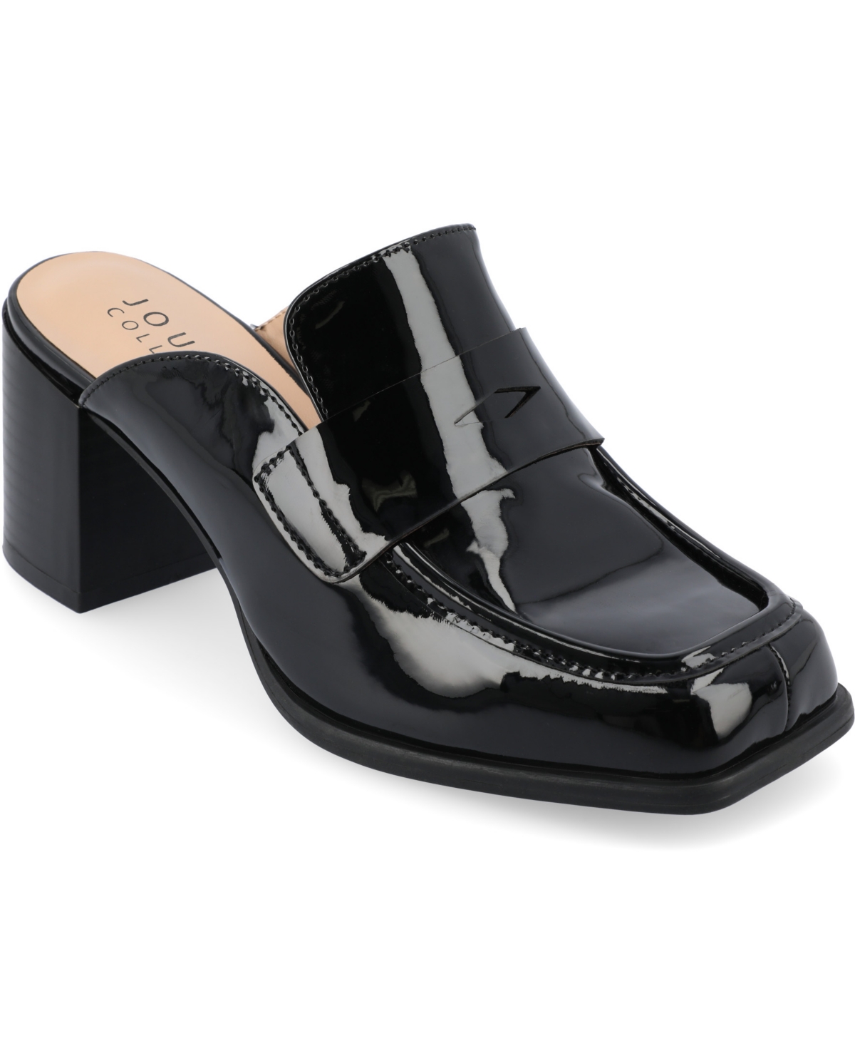Journee Collection Women's Bayley Slip On Block Heel Mules In Patent,black