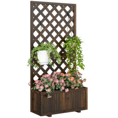 Wooden Raised Garden Bed with Trellis and Drain Holes,