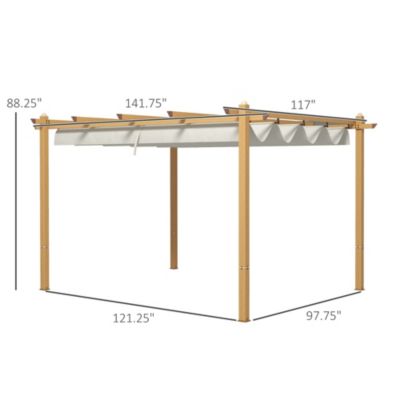10'x12' Retractable Pergola with Wood Grain Aluminum Frame,