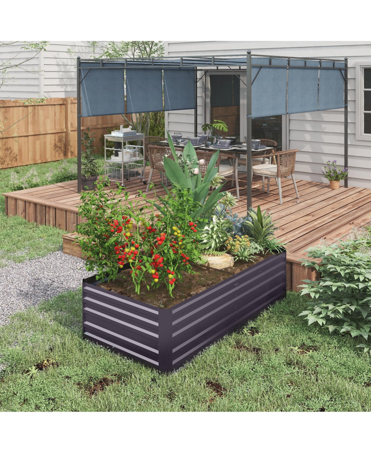 Outsunny Raised Garden Bed Metal Planter Box with Reinforced Rods, Gray