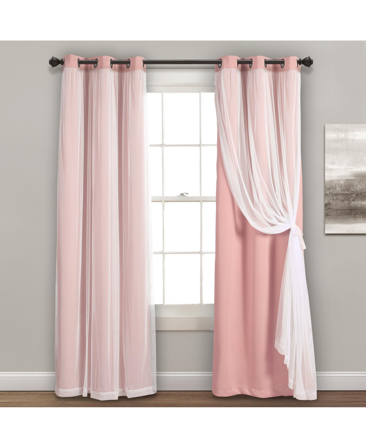 Lush Decor Grommet Sheer Panels With Insulated Blackout Lining In Pink