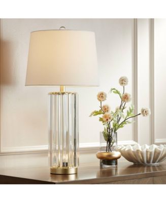 Regency Hill Rivera Traditional Table Lamp 27 3/4" Tall Clear Glass with Nightlight LED White Shade for Bedroom Living Room Bedside Nightstand Office - Macy's