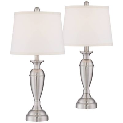 Blair Traditional Table Lamps 25" High Set of 2 Brushed Nickel White Drum Shade for Bedroom Living Room Bedside Nightstand Office Family