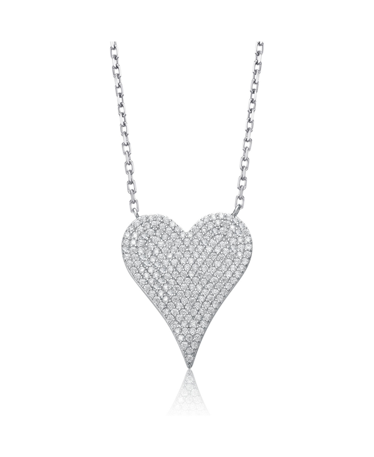 GENEVIVE STERLING SILVER WITH PAVE CUBIC ZIRCONIA HEART LAYERING NECKLACE