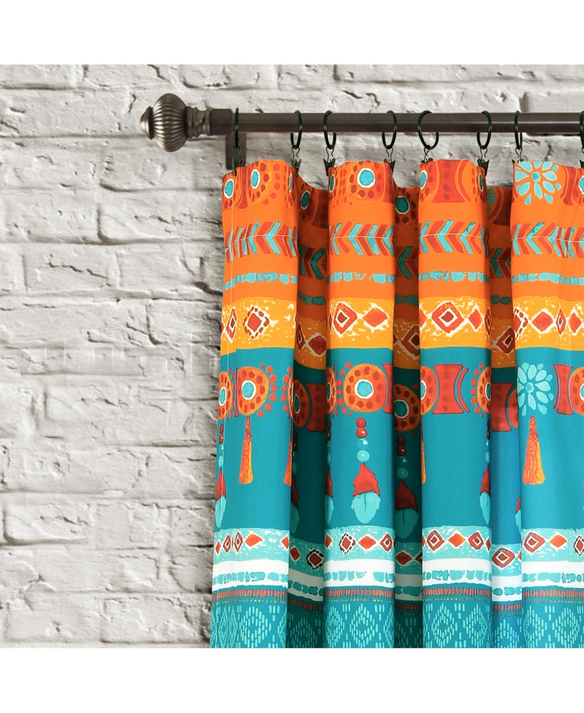 Boho Watercolor Border Window Curtain PanelsMulti 52X84 Set - Turquoise
