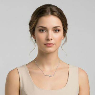 Women's Cubic Zirconia Solitaire Double Bar Pendant Necklace