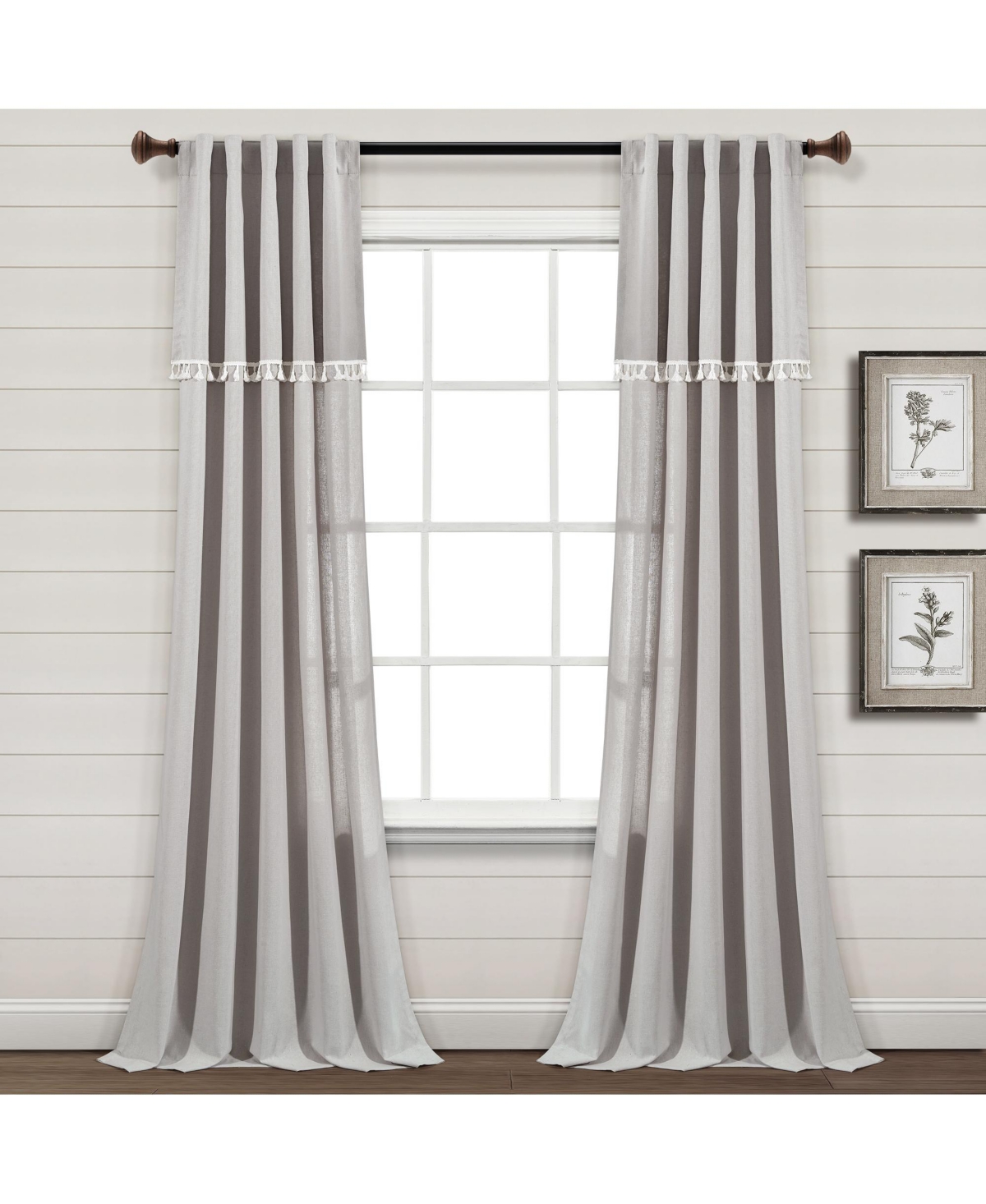 Ivy Tassel Faux Linen Window Curtain Panels - Light linen