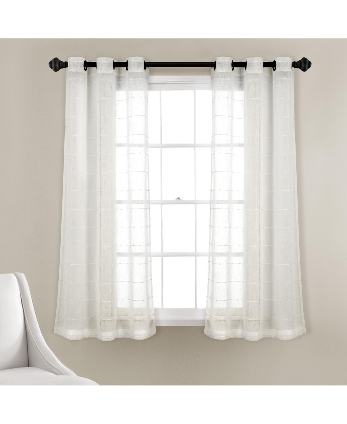 Farmhouse Textured Grommet Sheer Window Curtain Panels - White