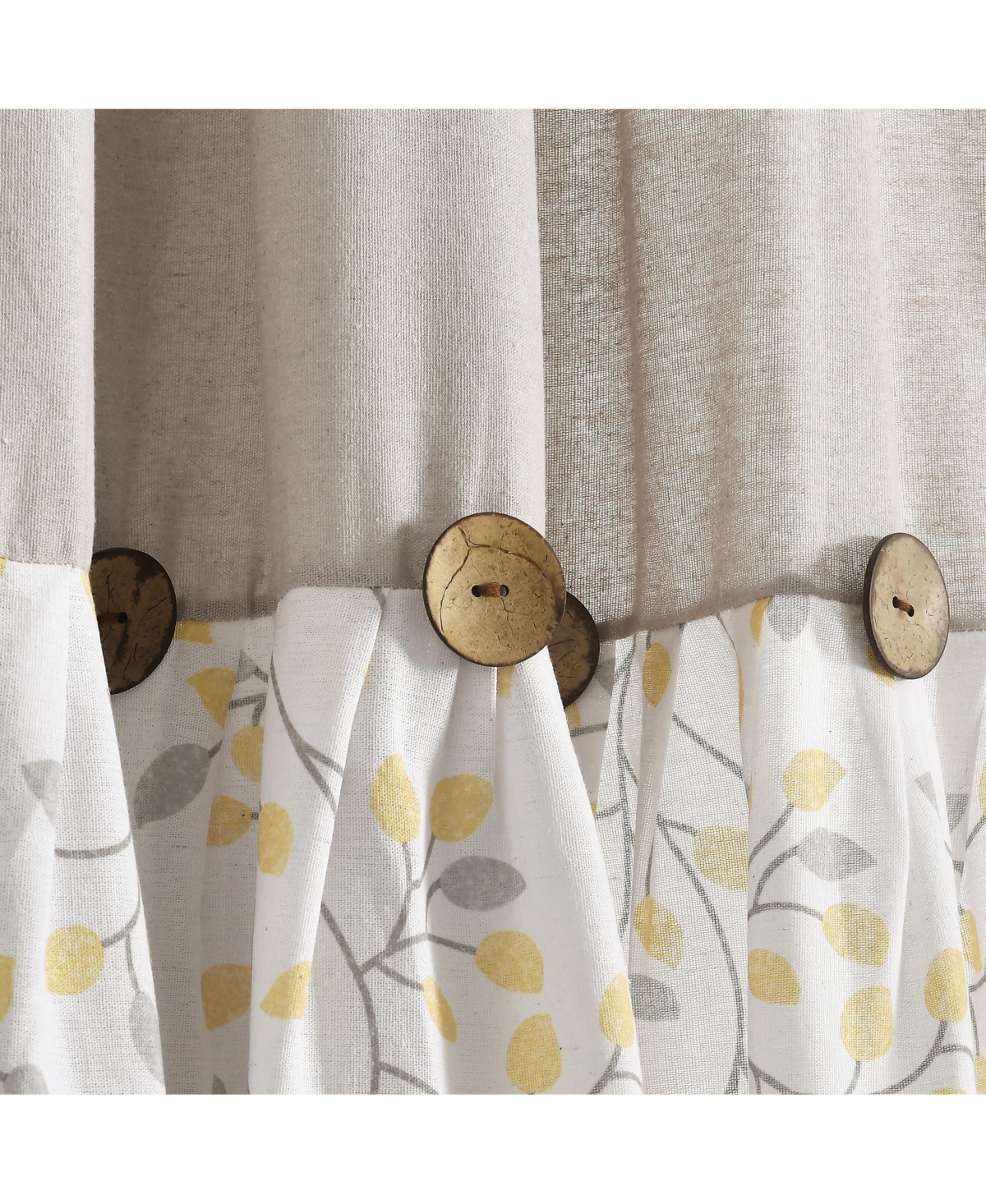 Linen Button Botanical Garden Window Curtain Panels