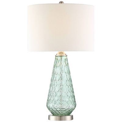 Julia Modern Table Lamp 26 1/2" High Green Glass White Drum Shade for Bedroom Living Room Bedside Nightstand Office Kids Family House