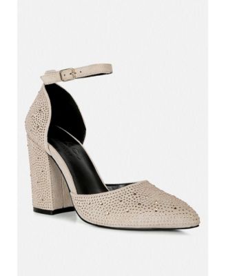 CULVER Womens Rhinestone Embellished Block Heel Sandals pumps