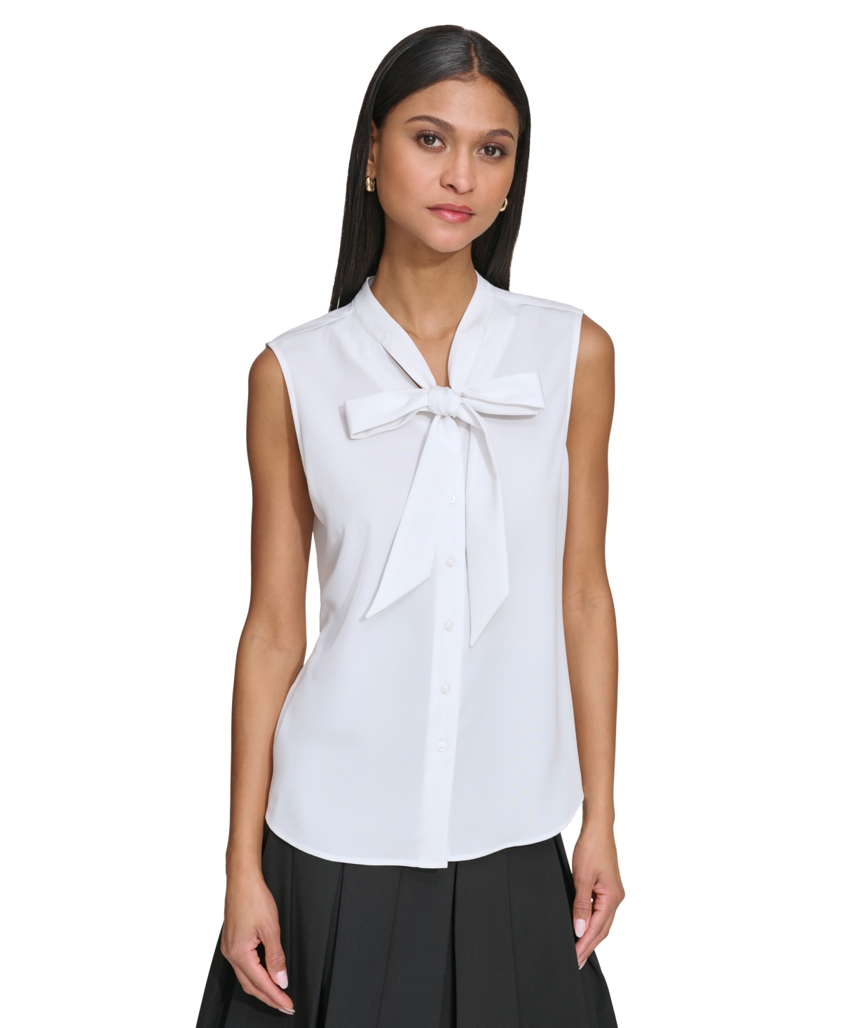 Karl Lagerfeld Women's Tie-neck Sleeveless Blouse In Soft White