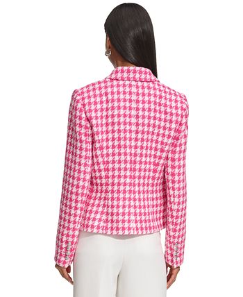 2025 Autumn Women'S Houndstooth Tweed 2 Piece Sets Of Sexy Long-Sleeved Round Neck Button Coat + Short Pencil Skirt Party Suits